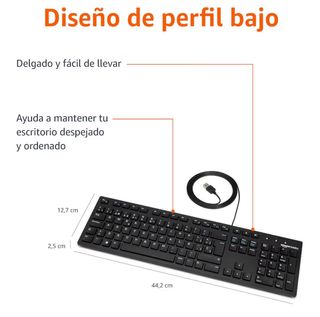Amazon Basics Teclado con Cable USB y Base Fina.