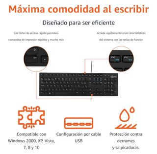 Amazon Basics Teclado con Cable USB y Base Fina.