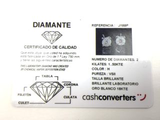 pendientes oro 18k con piedra con diamante de laboratorio