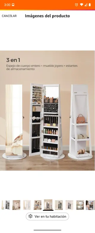 Joyero COSTWAY Pie Blanco Espejo LED