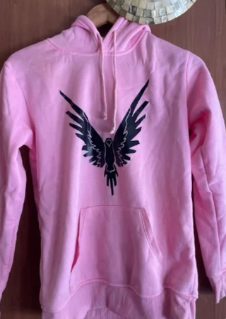 Sudadera rosa con estampado de ave
