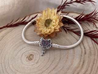 Pulsera Lazo Corazon Rosa Candado Llave Colgante