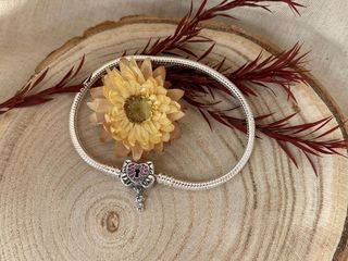 Pulsera Lazo Corazon Rosa Candado Llave Colgante