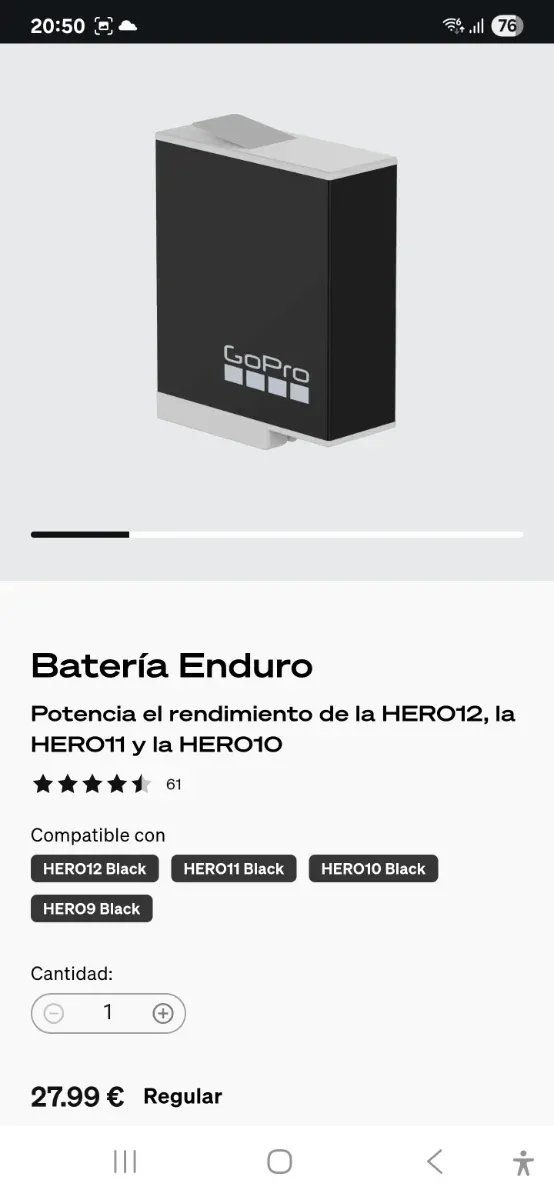 Caricatore originale GoPro Hero12 con batteria Enduro