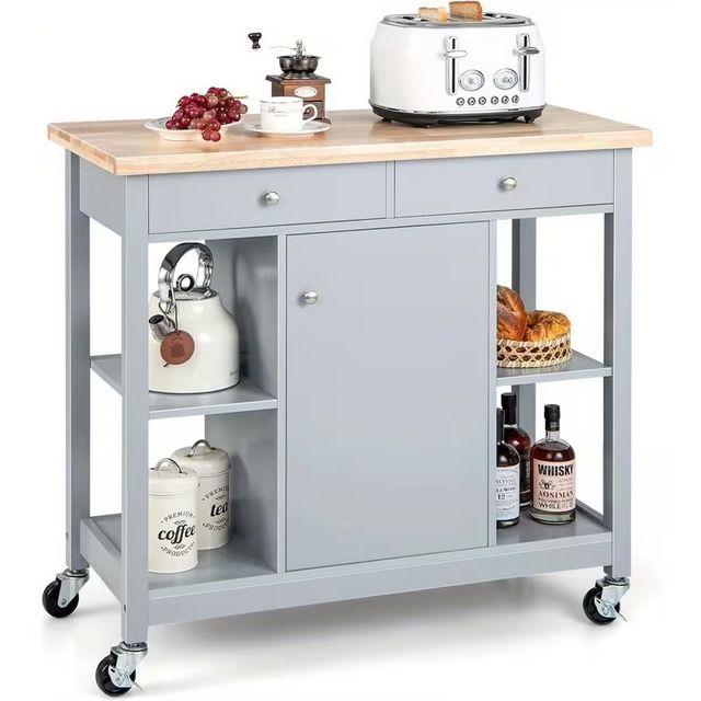 Carrello da cucina con scaffali aperti, cassetti e