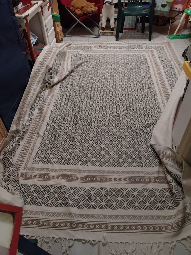 Tapete de Algodão com Design Étnico Bege/Marrom