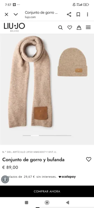 Conjunto Liu Jo Gorro y Bufanda Beige