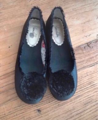 Bailarinas raso pompón negro T.40