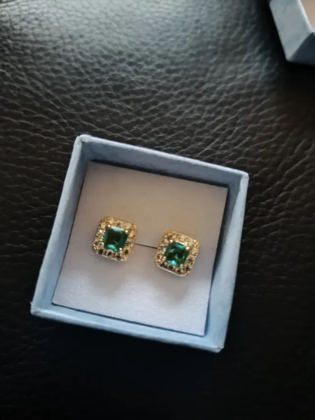 Pendientes Cuadrados Oro y Verde