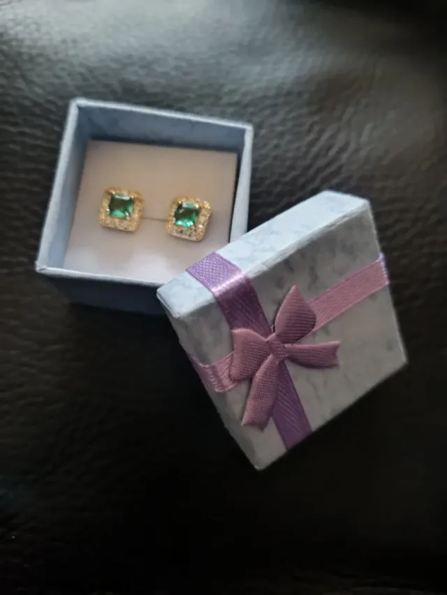 Pendientes Cuadrados Oro y Verde