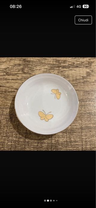 Set 12 piattini porcellana farfalle oro