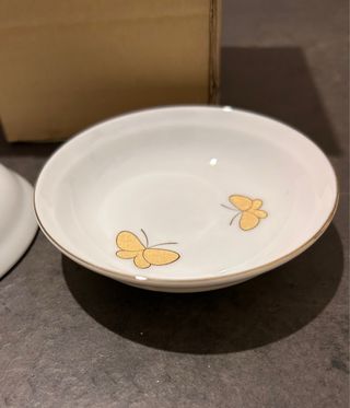 Set 12 piattini porcellana farfalle oro