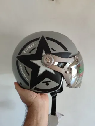 Casco Moto Jet Retro Talla M Gris Estrella