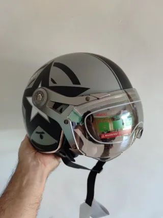 Casco Moto Jet Retro Talla M Gris Estrella