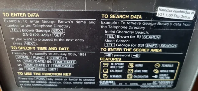 2 Agenda electrónica y calculadora Casio SF-4300 D