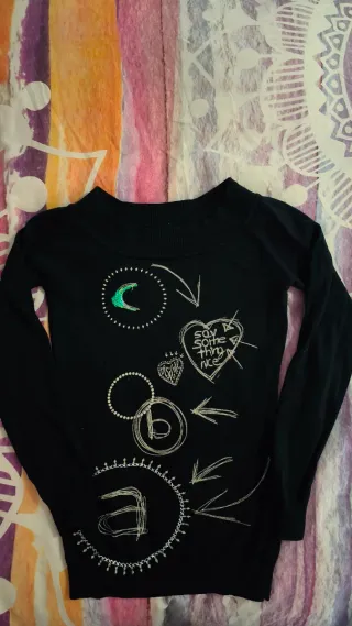 Jersey Desigual Negro con Dibujos Mujer