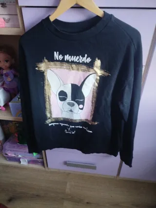 Sudadera Anabel Lee Negra con Dibujo Perro