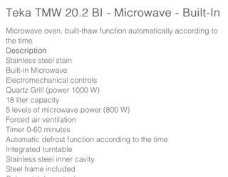 Microondas Teka TMW 20.2 BI CN Blanco