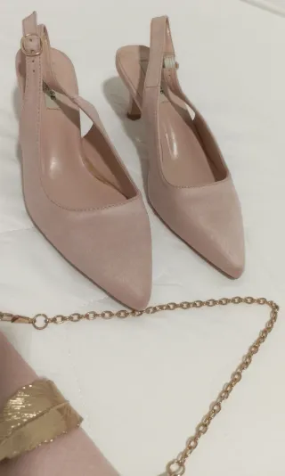 Conjunto Zapatos y Cartera Terciopelo Rosa Núm-38