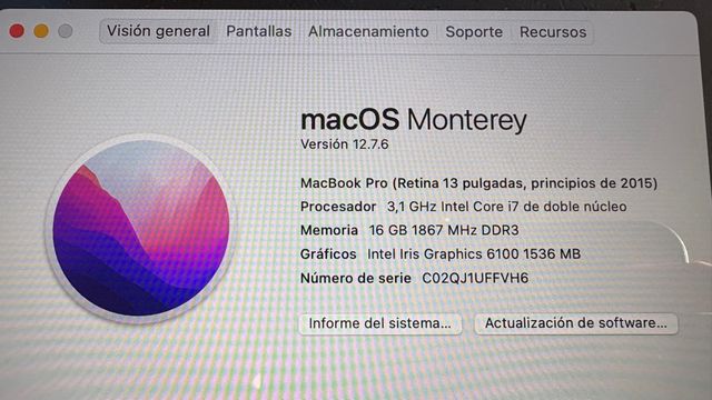 MacBook A1502 i7. 3.1GHz 16GB RAM 256GB SSD