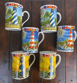 Set 6 Tazze Fari marittimi ceramica Inglese