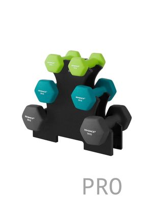 Manubri, 3 paia, 2 x 1 kg, 2 x 2 kg, 2 x 3 kg, supporto per il deposito