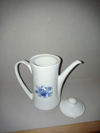 Cafetera antigua porcelana azul floral