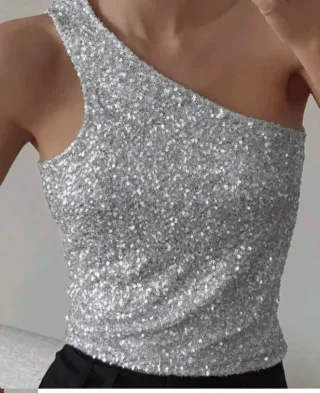 Top lentejuelas plateado asimétrico