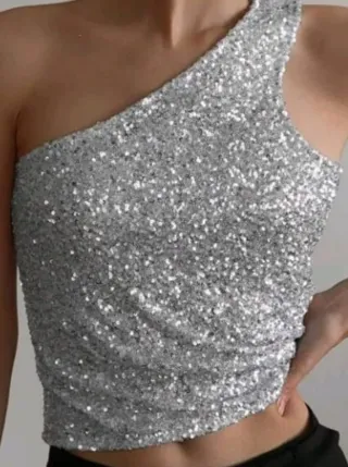 Top lentejuelas plateado asimétrico