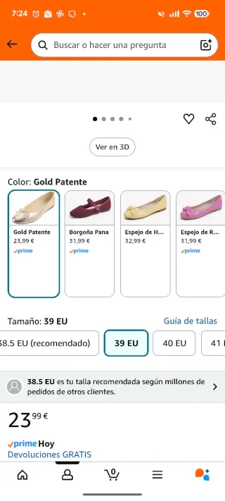 Bailarinas doradas Feversole Talla 39 nuevas