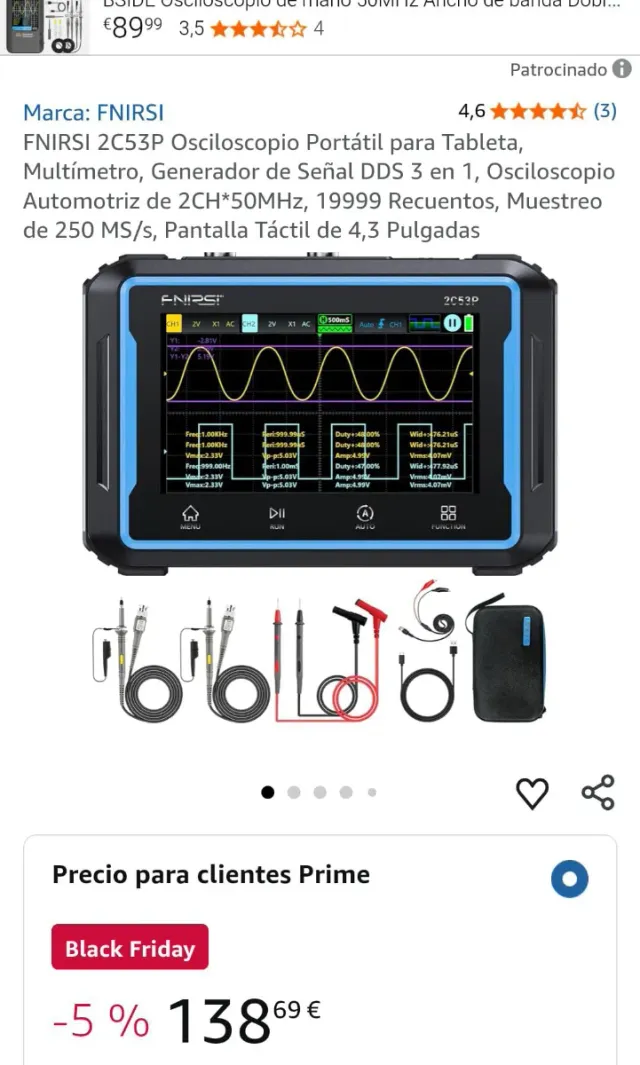 Osciloscopio FNIRSI 2C53P 50M Dual Channel