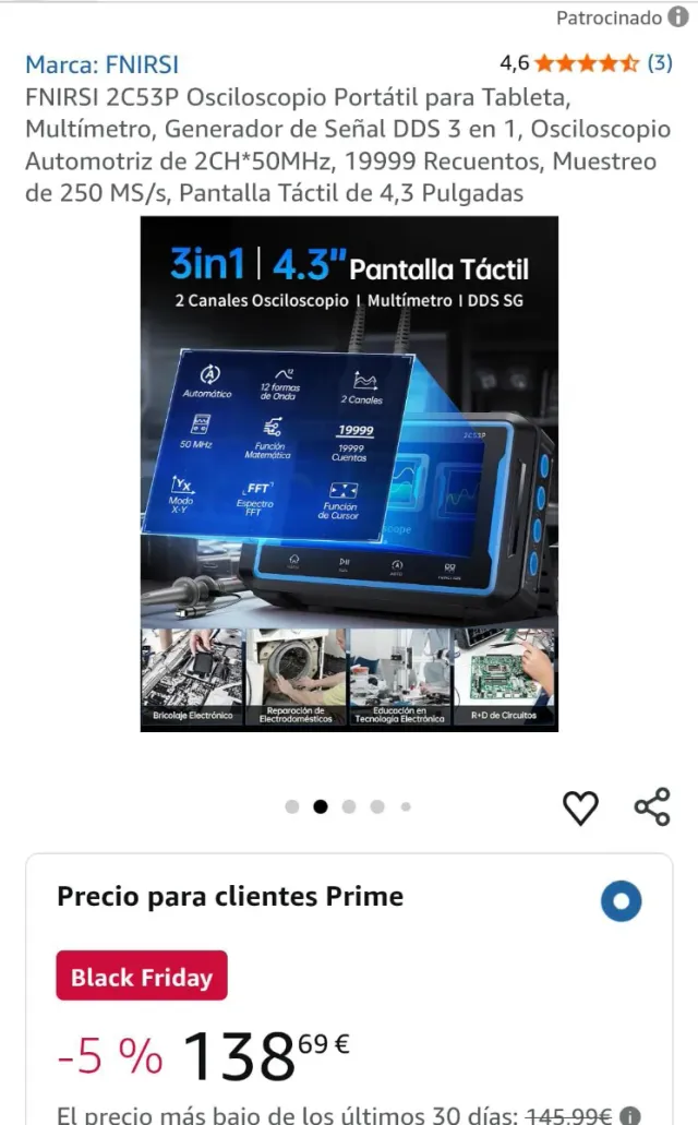 Osciloscopio FNIRSI 2C53P 50M Dual Channel