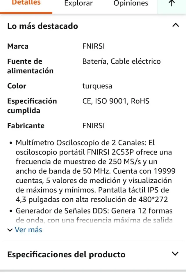 Osciloscopio FNIRSI 2C53P 50M Dual Channel