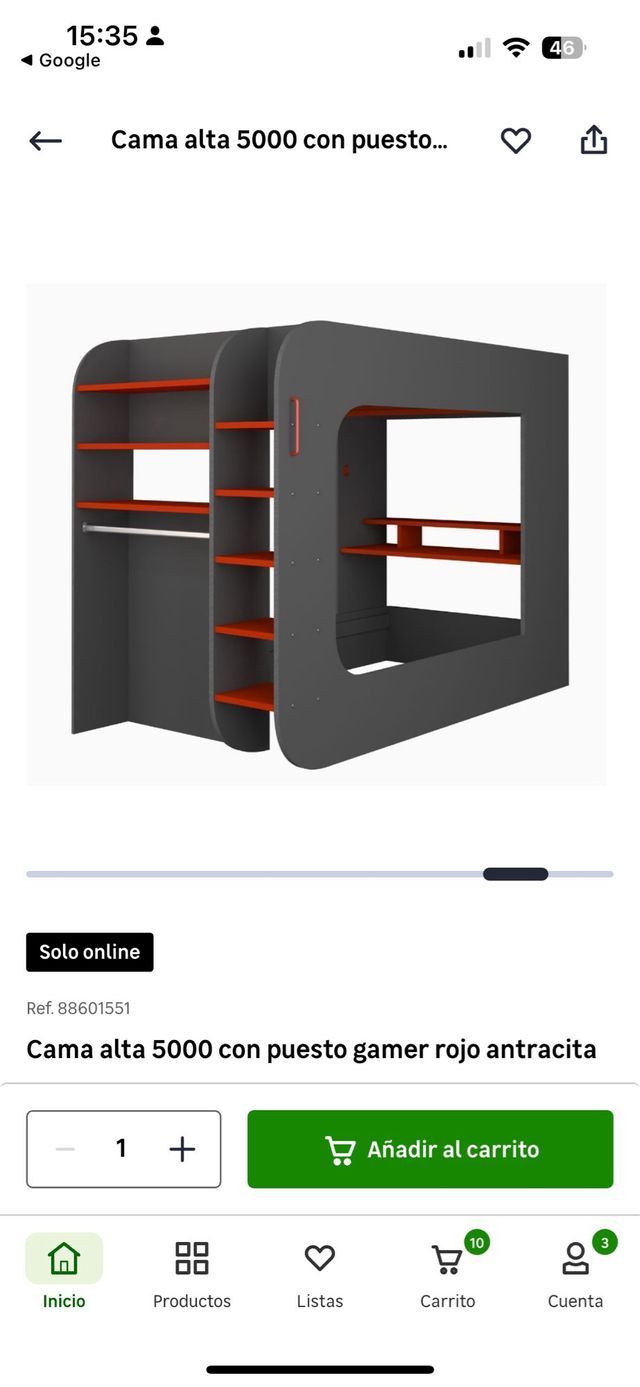 Cama alta 5000 con puesto gamer