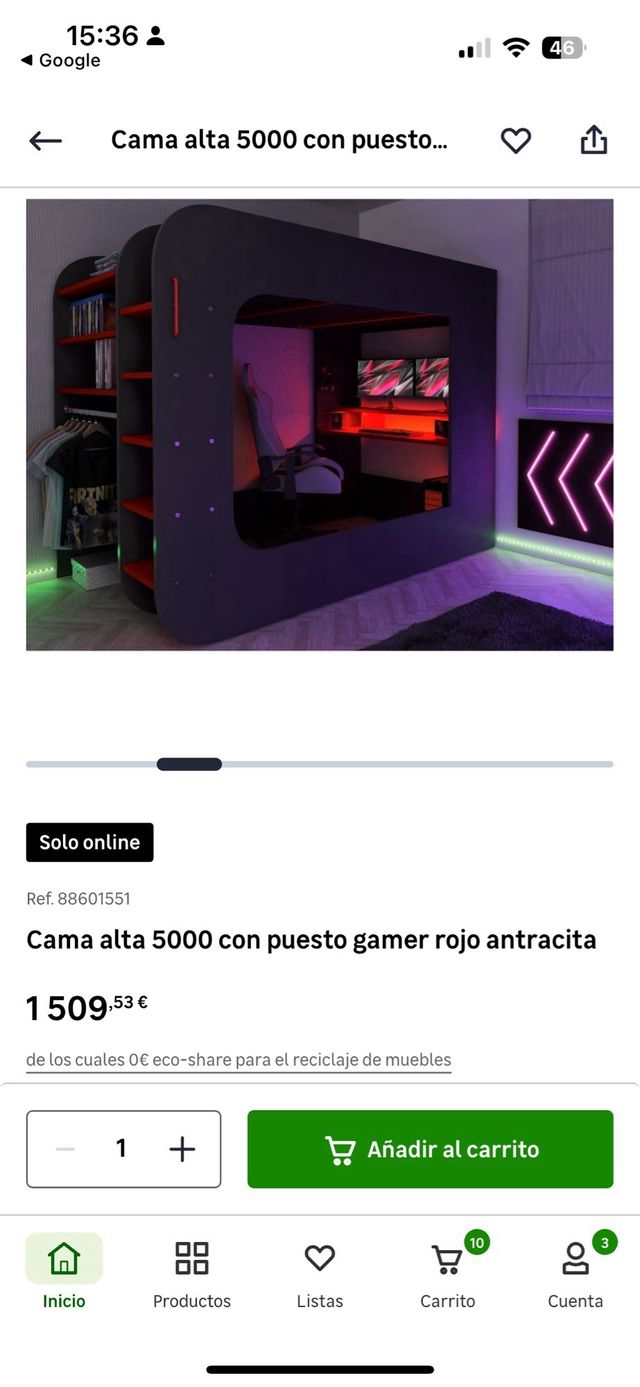 Cama alta 5000 con puesto gamer