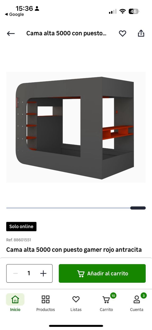 Cama alta 5000 con puesto gamer