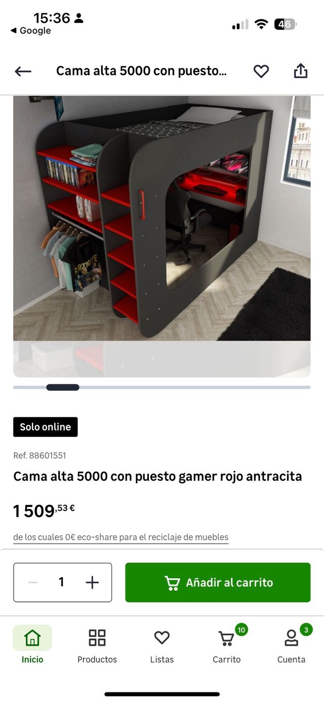 Cama alta 5000 con puesto gamer
