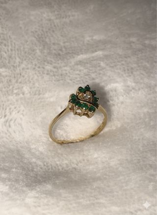 Anillo Oro Corazón Esmeraldas Diamante