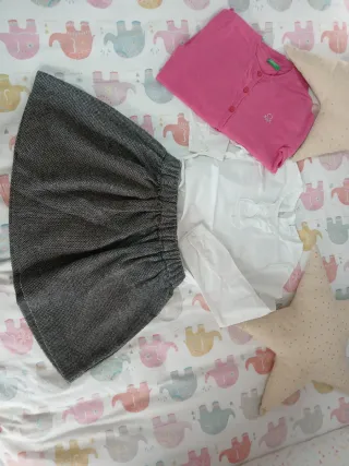 Conjunto Benetton Falda, Blusa y Chaqueta T. 6-7