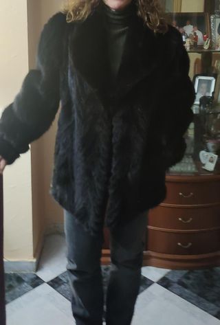 Abrigo Piel Auténtica Negro Talla M/L