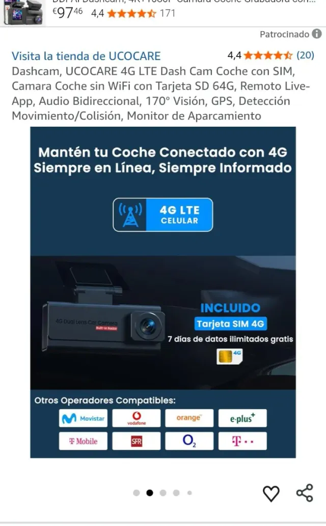 Cámara Coche UCOCARE 4G LTE + SD 64GB