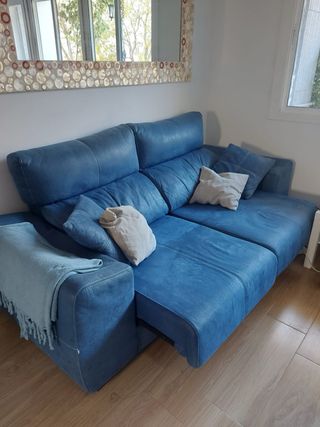 Sofá 3 plazas azul abatible