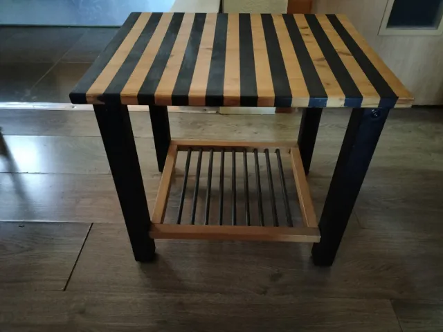Mesa Auxiliar Madera Maciza de Pino Negra y Marrón