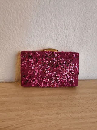Bolso de fiesta pedrería rosa y dorado