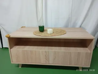 Mesa baja de salón madera y yute
