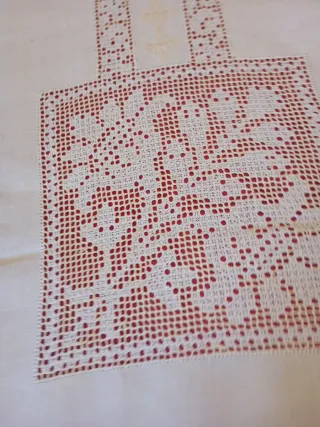 Mantelería bordada mano Lagartera Lino como nueva