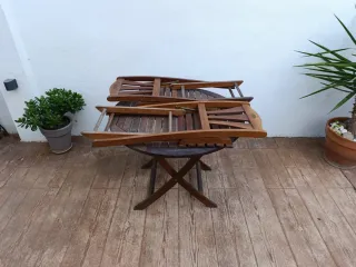 Mesa y 2 Sillas Plegables Madera Terraza