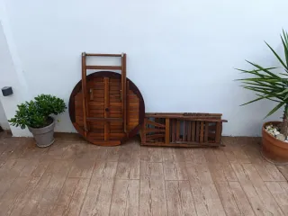 Mesa y 2 Sillas Plegables Madera Terraza