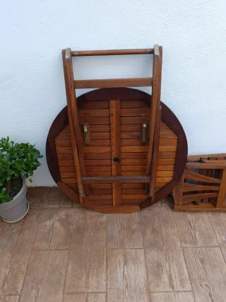 Mesa y 2 Sillas Plegables Madera Terraza