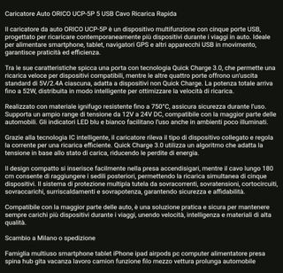 Caricatore Auto ORICO UCP-5P 5 USB Ricarica Rapida